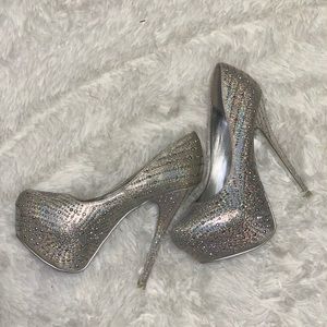 Silver rhinestone platform heels!